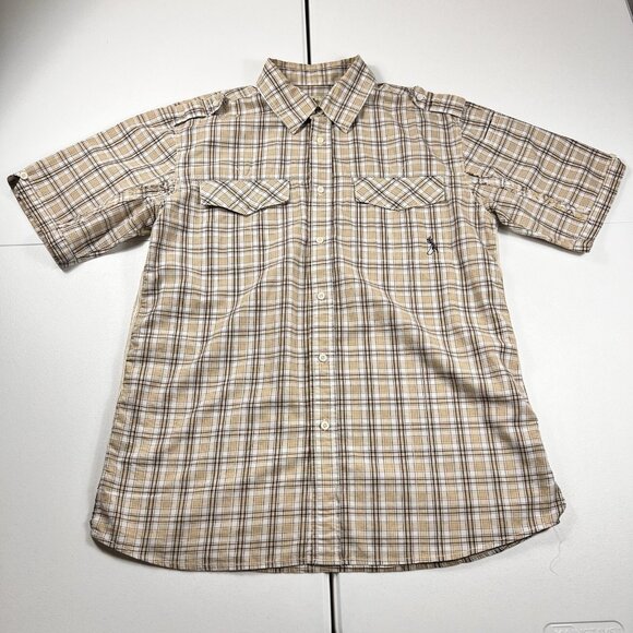 Akademiks Plaid Button Down Short Sleeve Shirt Brown Men’s Size XXL - Picture 1 of 6